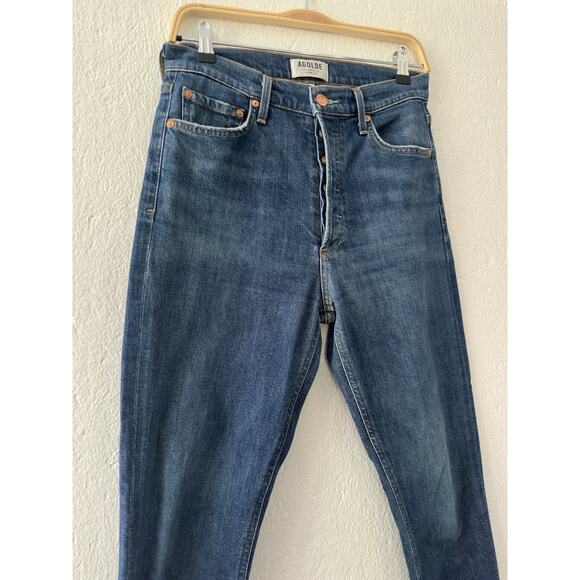 AGOLDE 27 High Rise Straight Crop Raw Hem Button Fly Denim Jeans Stretch EUC - Picture 3 of 11